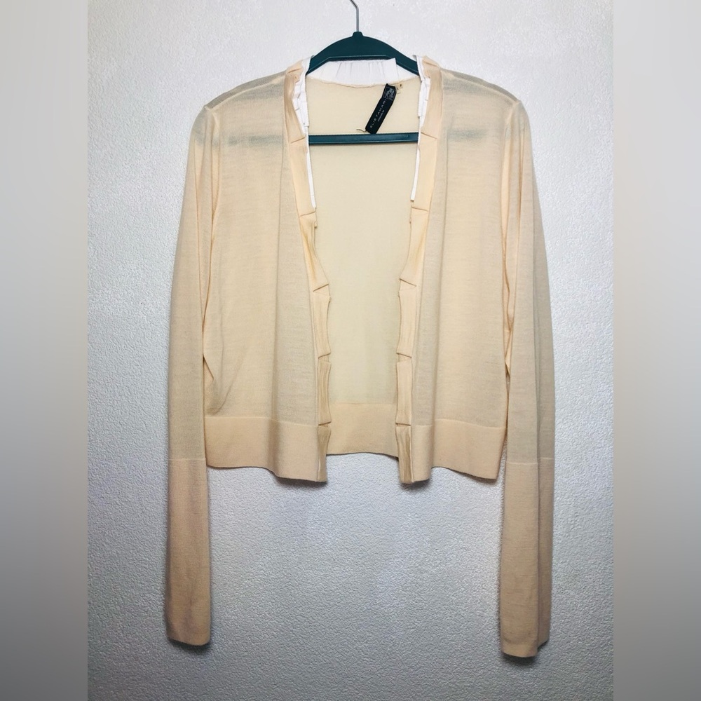 Elie Tahari Open-Front Lightweight Cardigan L Extrafine Merino Wool